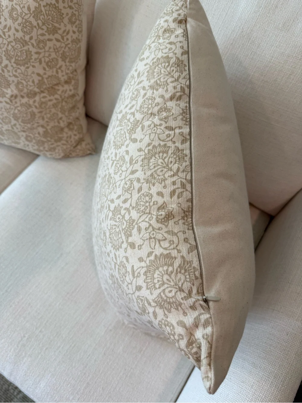 22 x 22 Set of 2 Tan and Cream Floral Block Print Pillow